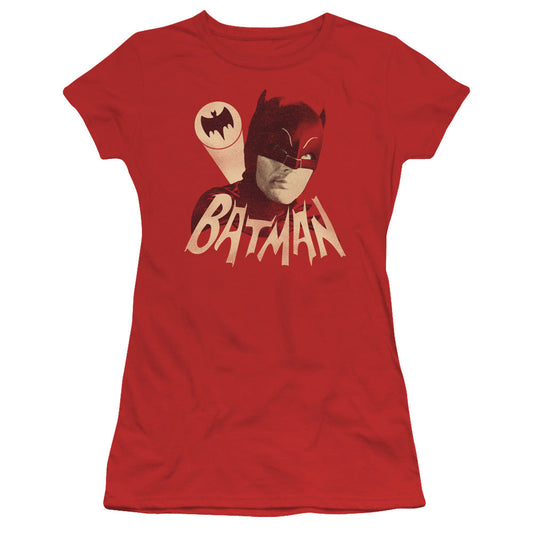 Batman Classic Tv Bat Signal Junior Sheer Cap Sleeve Womens T Shirt Red