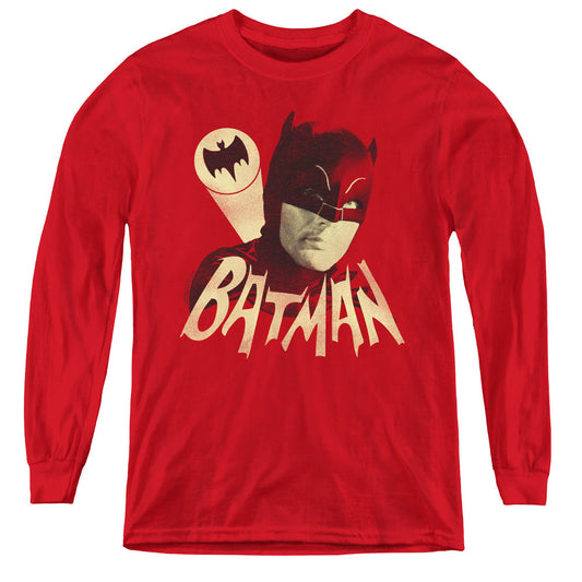 Batman Classic Tv Bat Signal Long Sleeve Kids Youth T Shirt Red