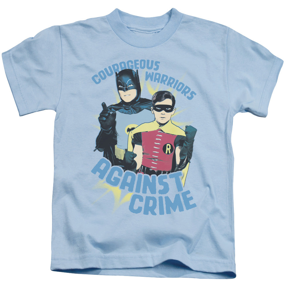 Batman Classic Tv Courageous Warriors Juvenile Kids Youth T Shirt Light Blue