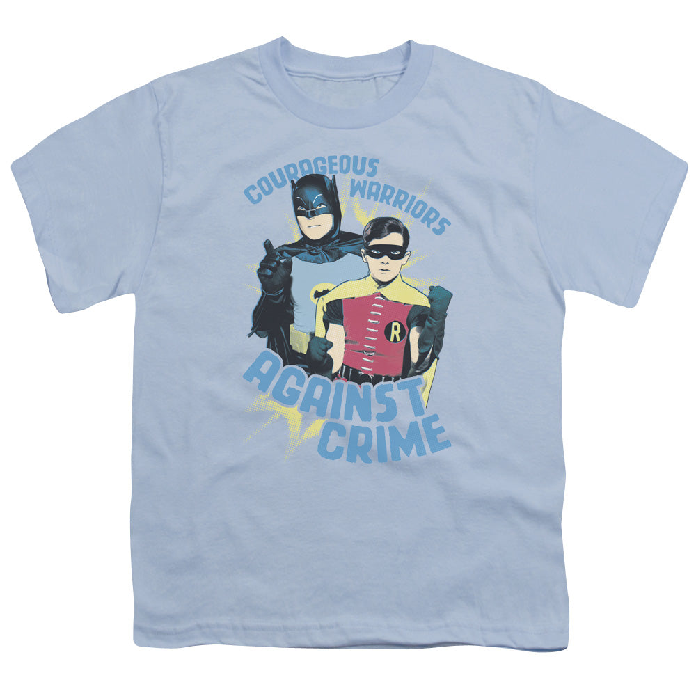 Batman Classic Tv Courageous Warriors Kids Youth T Shirt Light Blue