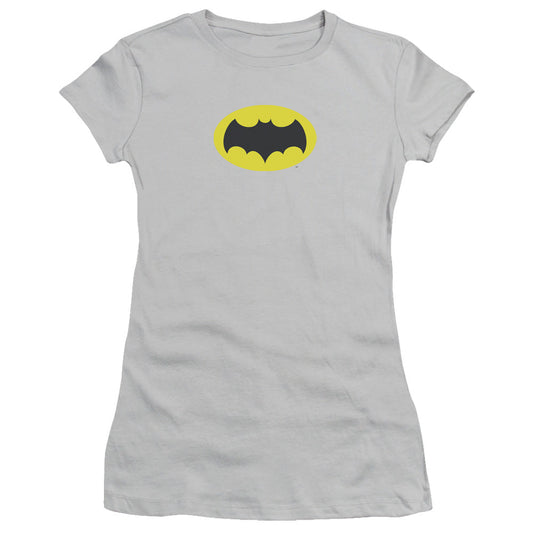 Batman Classic Tv Chest Logo Junior Sheer Cap Sleeve Womens T Shirt Silver