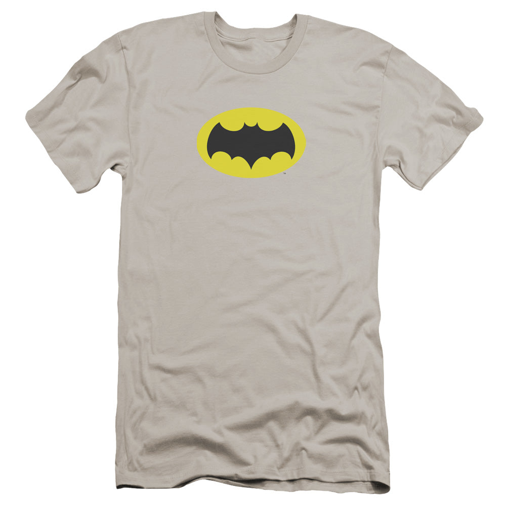 Batman Classic Tv Chest Logo Premium Bella Canvas Slim Fit Mens T Shirt Silver