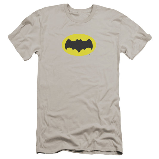 Batman Classic Tv Chest Logo Premium Bella Canvas Slim Fit Mens T Shirt Silver