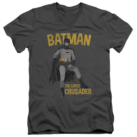 Batman Classic Tv Caped Crusader Mens Slim Fit V Neck T Shirt Charcoal