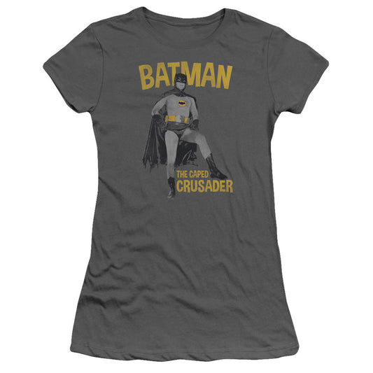 Batman Classic Tv Caped Crusader Junior Sheer Cap Sleeve Womens T Shirt Charcoal