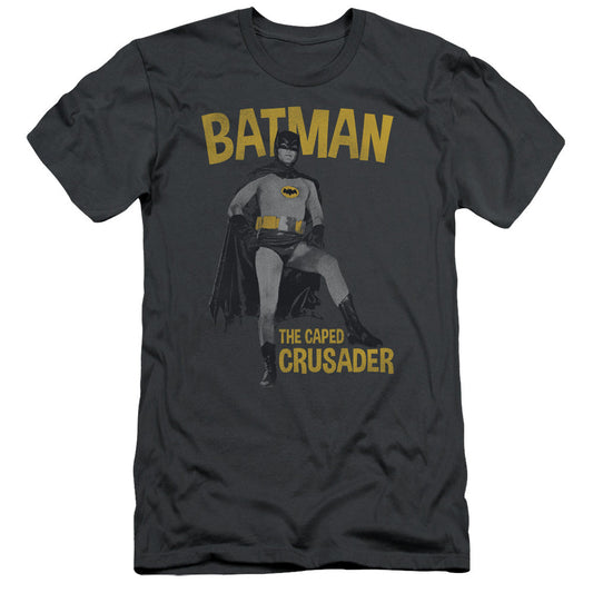 Batman Classic Tv Caped Crusader Slim Fit Mens T Shirt Charcoal