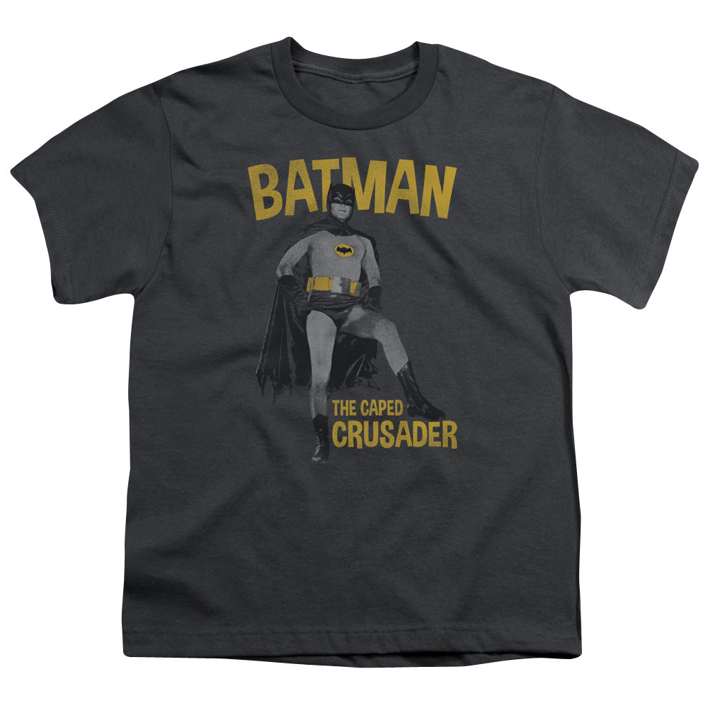 Batman Classic Tv Caped Crusader Kids Youth T Shirt Charcoal