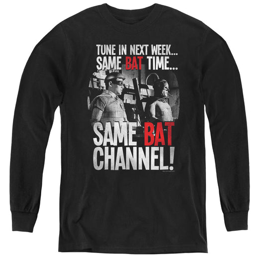 Batman Classic Tv Bat Channel Long Sleeve Kids Youth T Shirt Black
