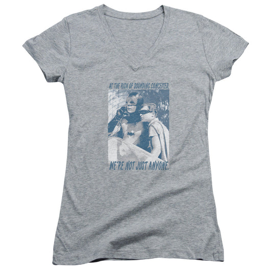 Batman Classic Tv Boogie Nights Junior Sheer Cap Sleeve V Neck Womens T Shirt Athletic Heather