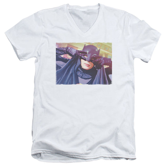 Batman Classic Tv Ooth Groove Mens Slim Fit V Neck T Shirt White
