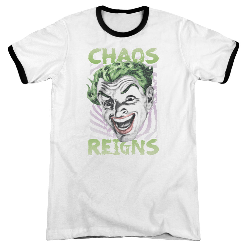 Batman Classic Tv Chaos Reigns Heather Ringer Mens T Shirt White Black