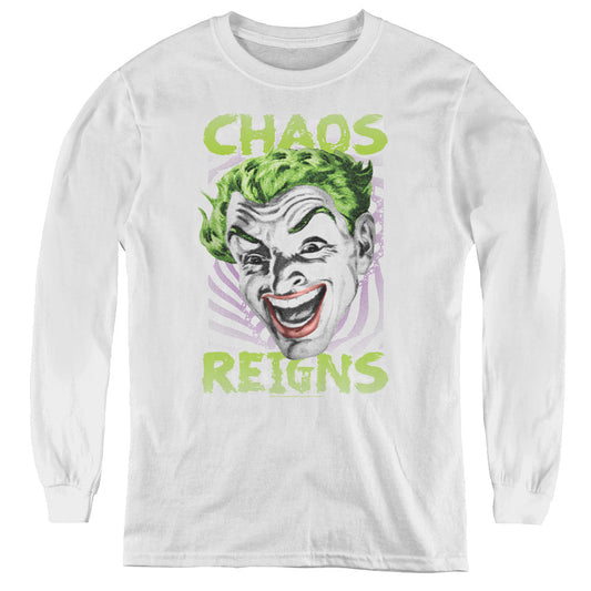 Batman Classic Tv Chaos Reigns Long Sleeve Kids Youth T Shirt White