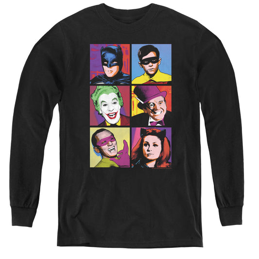 Batman Classic Tv Pop Cast Long Sleeve Kids Youth T Shirt Black