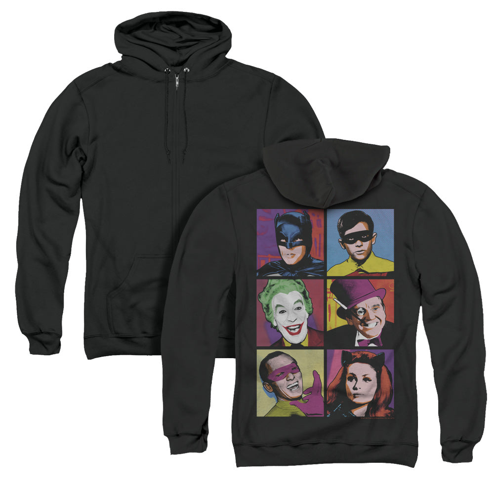 Batman Classic Tv Pop Cast Back Print Zipper Mens Hoodie Black