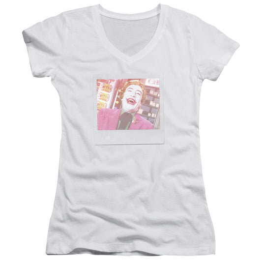 Batman Classic Tv Captured Junior Sheer Cap Sleeve V Neck Womens T Shirt White