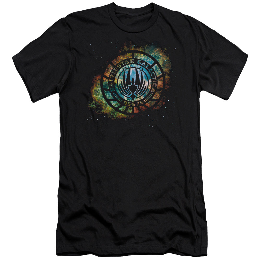 Batlestar GalACtica (New) Emblem Knock Out Slim Fit Mens T Shirt Black - clothing by TeeHivey.com