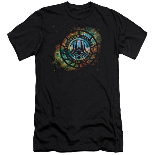 Batlestar GalACtica (New) Emblem Knock Out Slim Fit Mens T Shirt Black - clothing by TeeHivey.com