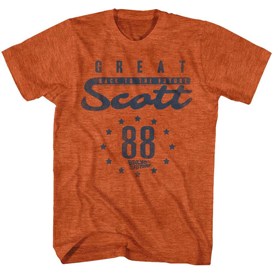 Back To The Future - Scott 88 - American Classics - Heather Orange Adult Short Sleeve T-Shirt (Image 1)