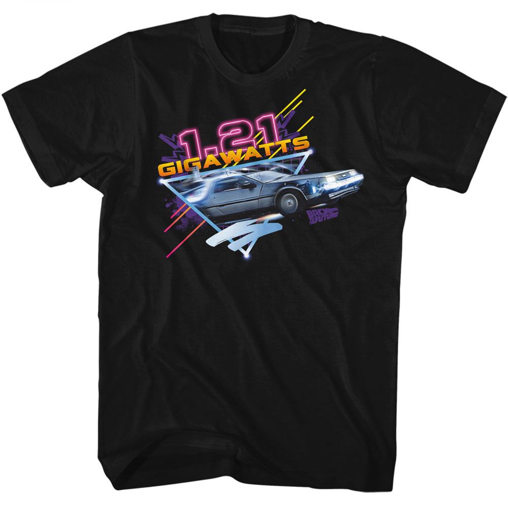 Back To The Future Neon Gigawatts Black Solid Adult Short Sleeve T-Shirt - clothing by TeeHivey.com (Image 1)
