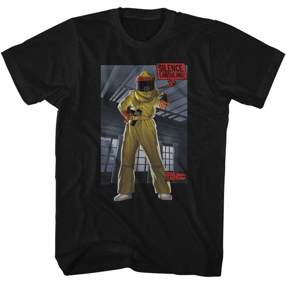 Back To The Future - Silence Earthling - Black Short Sleeve Adult T-Shirt - clothing by TeeHivey.com (Image 1)