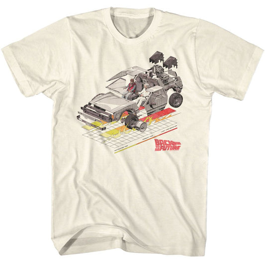 Back To The Future Car With Grid Natural Solid Adult Short Sleeve T-Shirt