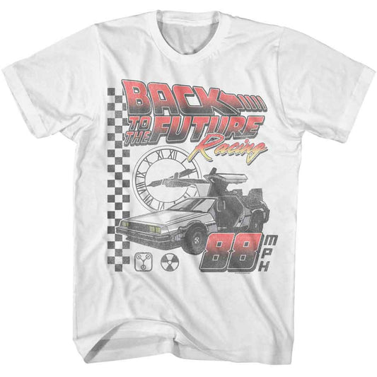Back To The Future - Racing - American Classics - White Front Print Adult Short Sleeve T-Shirt