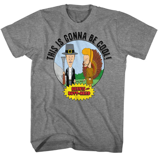 Beavis And Butthead - Thanksgiving - American Classics - Heather Gray Adult Short Sleeve T-Shirt