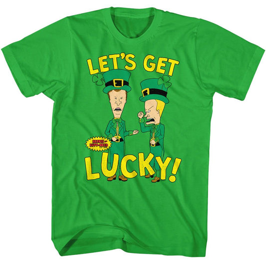 Beavis And Butthead - Lets Get Lucky - American Classics - Solid Green Adult Short Sleeve T-Shirt