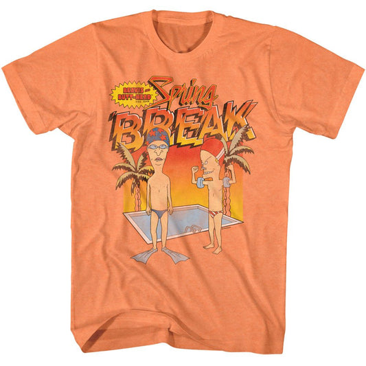 Beavis And Butthead - Spring Break - American Classics - Heather Orange Adult Short Sleeve T-Shirt