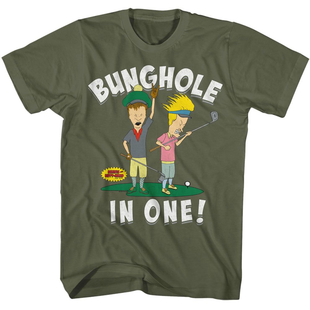 Beavis And Butthead - Bunghole In One - American Classics - Solid Green Adult Short Sleeve T-Shirt