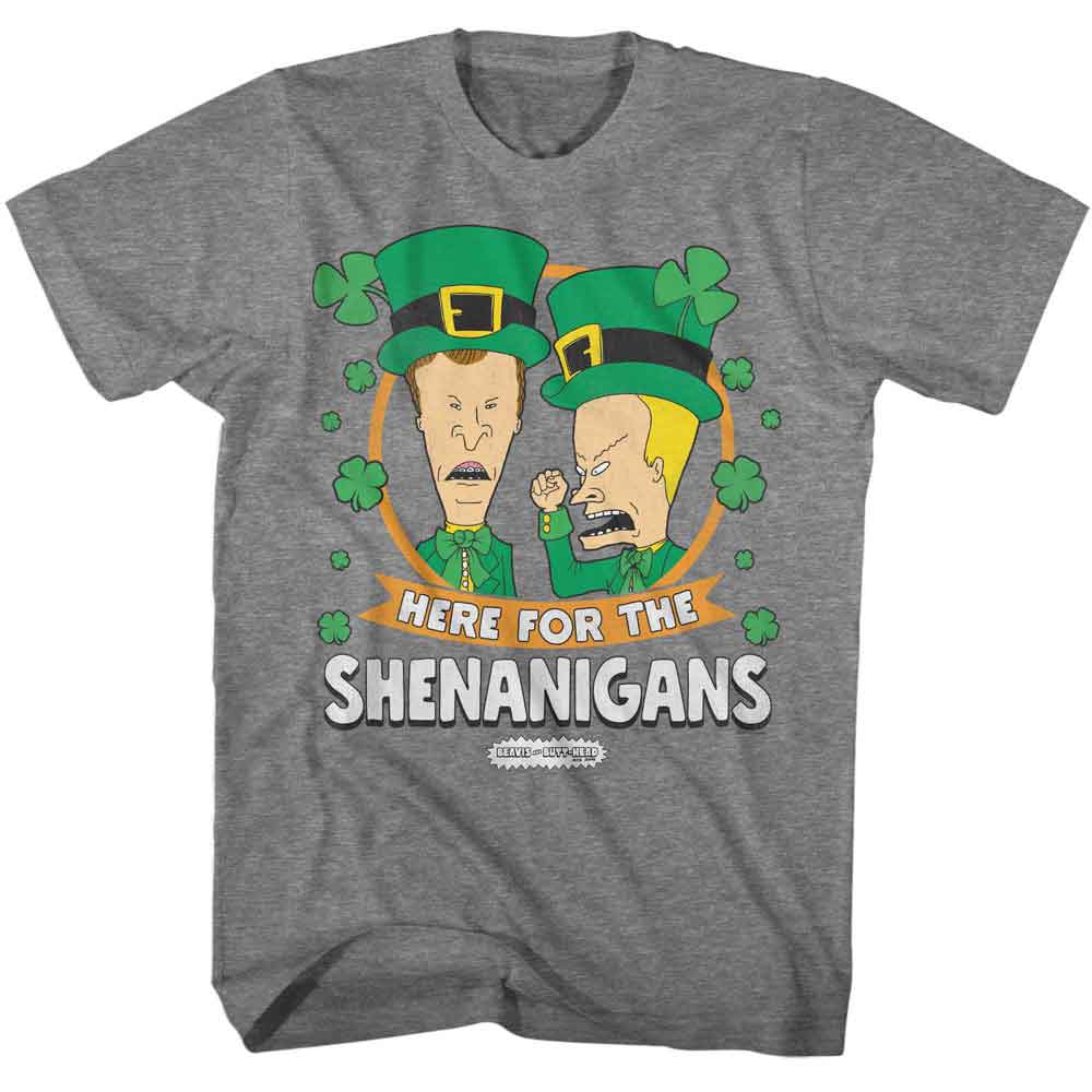 Beavis And Butthead - Shenanigans - American Classics - Gray Front Print Adult Short Sleeve T-Shirt