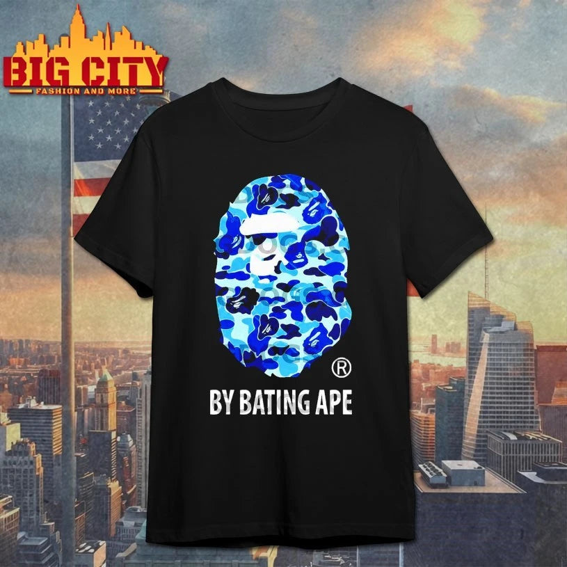 BY Bathing Ape Bape Blue Camo Big Head T-shirt