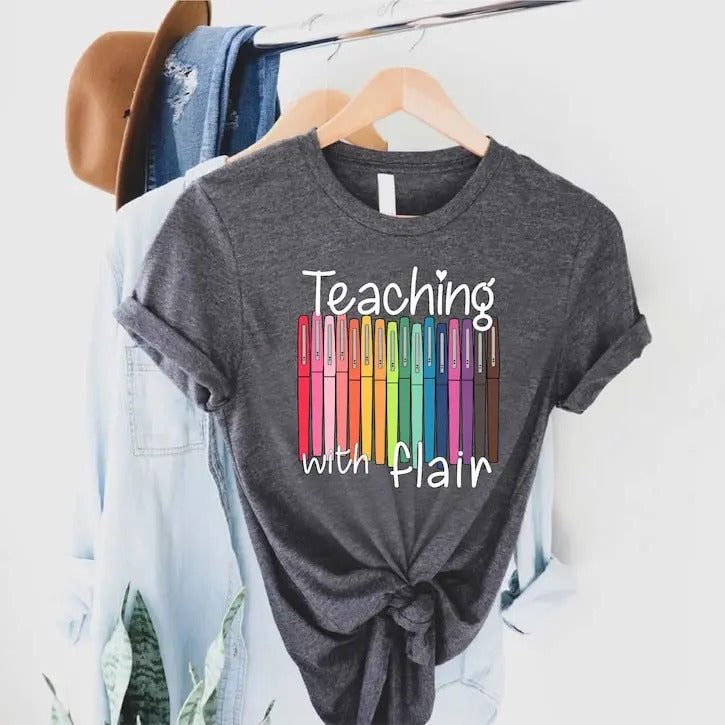 Back To School, First Day Of School Funny Teacher Shirt, Teacher Gift Teaching With Flair Shirt, Teacher Shirt, Teacher Shirts For Women Men