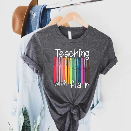 Back To School, First Day Of School Funny Teacher Shirt, Teacher Gift Teaching With Flair Shirt, Teacher Shirt, Teacher Shirts For Women Men