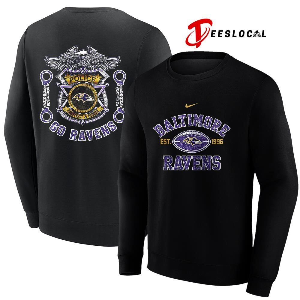 Baltimore Ravens law enforcement tribute protect and serve logo shirt