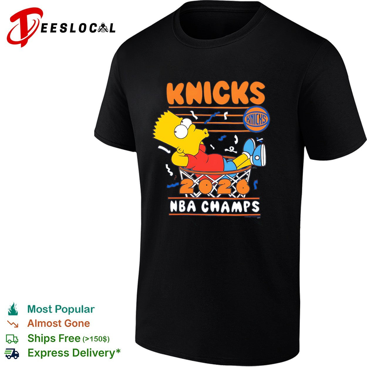 Bart x New York Knicks 2026 NBA Champs parody cartoon basketball shirt