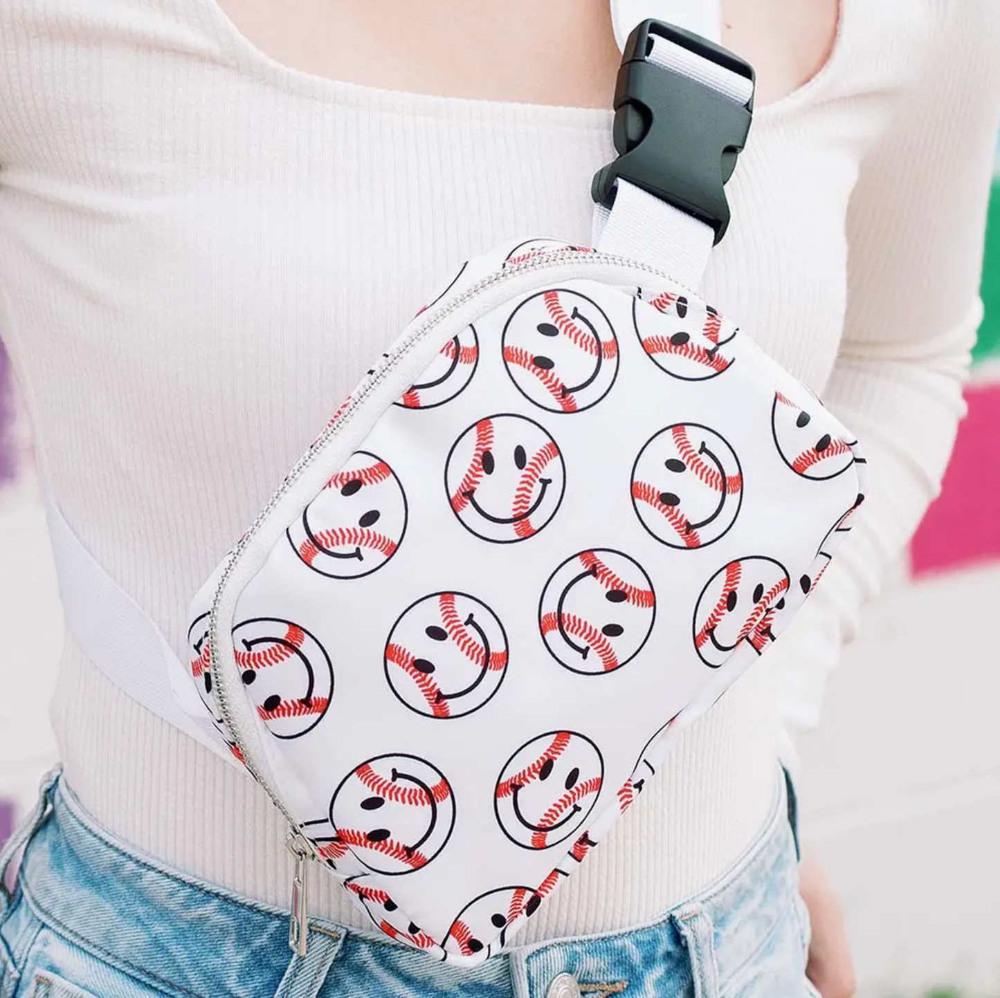 Baseball Happy Face Belt Bag - clothing by TeeHivey.com