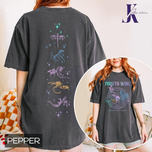 Basgiath War College 2 Sided Comfort Colors Shirt, Fourth Wing Shirt, Dragon Rider, Violet Sorrengail Xaden Riorson...