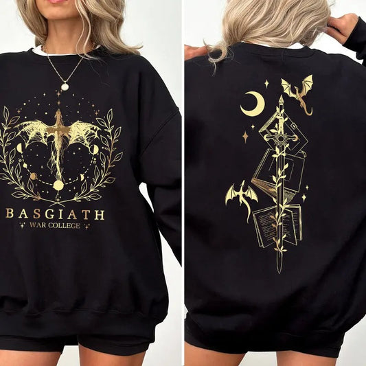 Basgiath War College Shirt - Fourth Wing Comfort Colors, Dragon Rider Shirt, Rebecca Yoros, Black Long Sleeve Oversized Casual T-Shirt