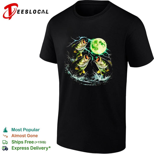 Bass jumping moonlit night full moon wildlife nature graphic shirt