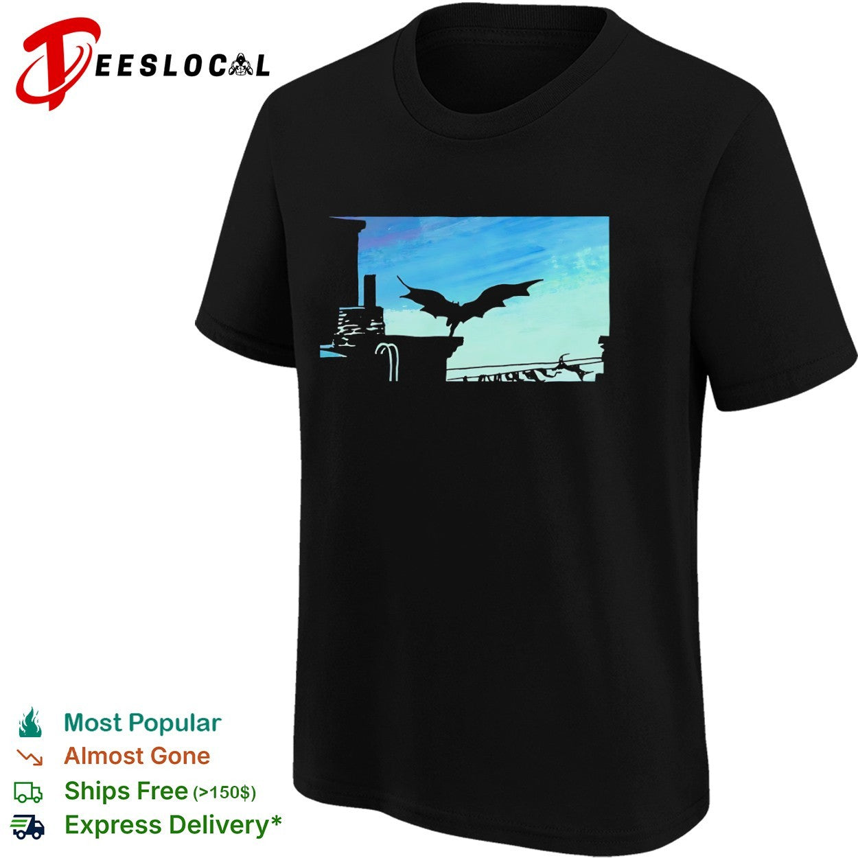 Batman Gotham City Silhouette Skyline Night Winged Vigilante DC Comics shirt