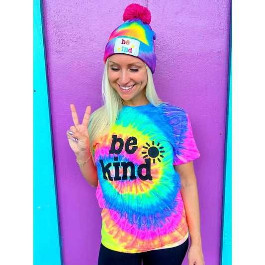 Be Kind Pom Pom Tie-Dye Beanie