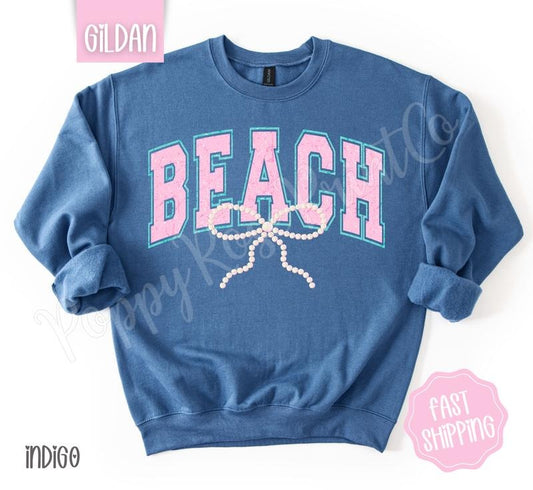 Beach Bow Sweatshirt, Cute Summer Sweater, Girly Beach Crewneck