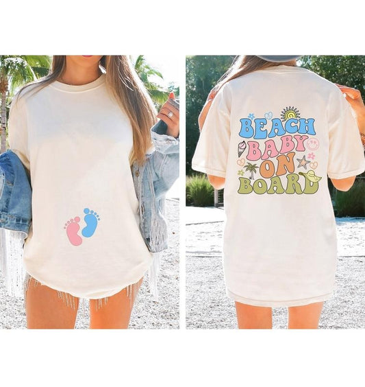 Beach Pregnancy Announcement Shirt Summer Gender Reveal Tropical Cruise Vacation Maternity t-shirt Nautical Baby Shower tee