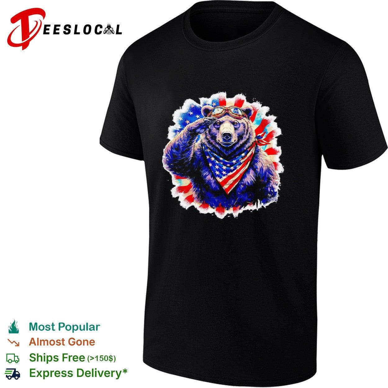 Bear saluting American flag bandana shirt