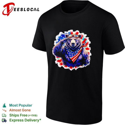 Bear saluting American flag bandana shirt