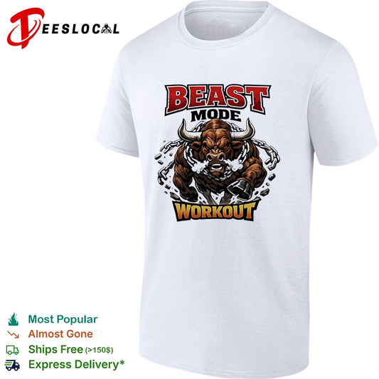 Beast mode workout illustrated bull with chains shirt