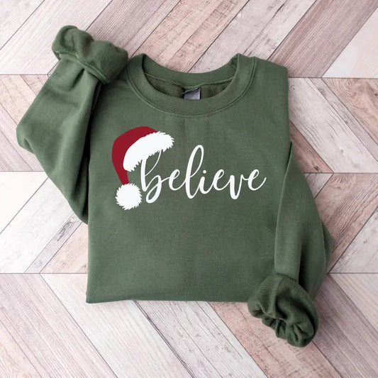 Believe Christmas Sweatshirt, Christmas Believe Shirt Christmas Party Shirt, Christmas Sweatshirt, Christmas Family Shirt,Family Shirts Cotton Crewneck