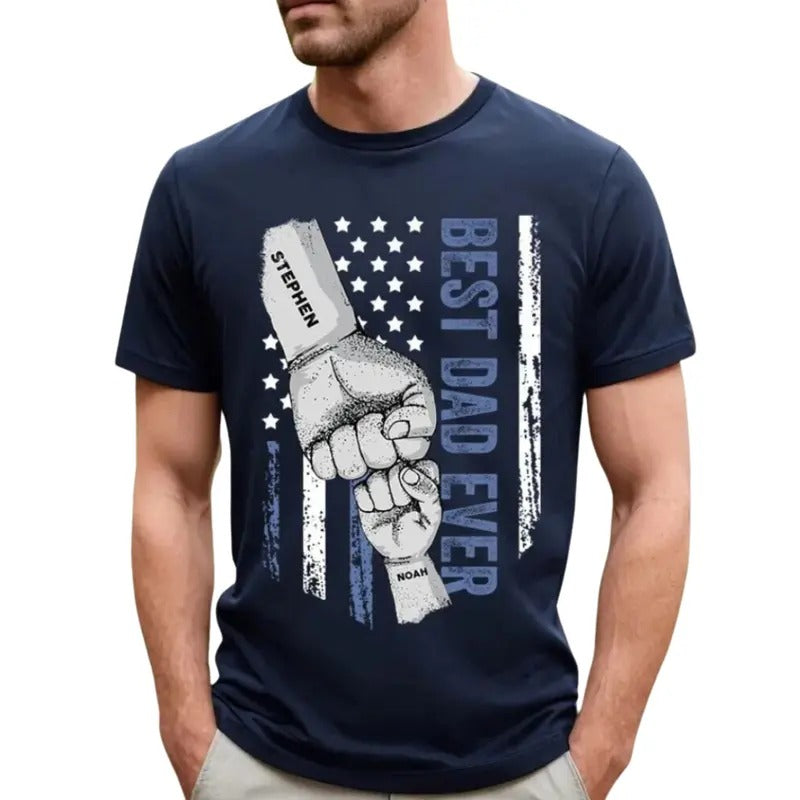 Best Dad Ever Shirt, Personalized Dad Raised Fist Bump T-Shirt Father's Day Menswear Top