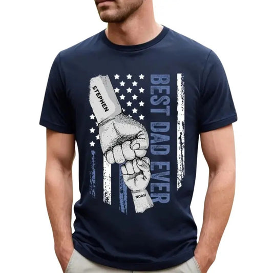 Best Dad Ever Shirt, Personalized Dad Raised Fist Bump T-Shirt Father's Day Menswear Top